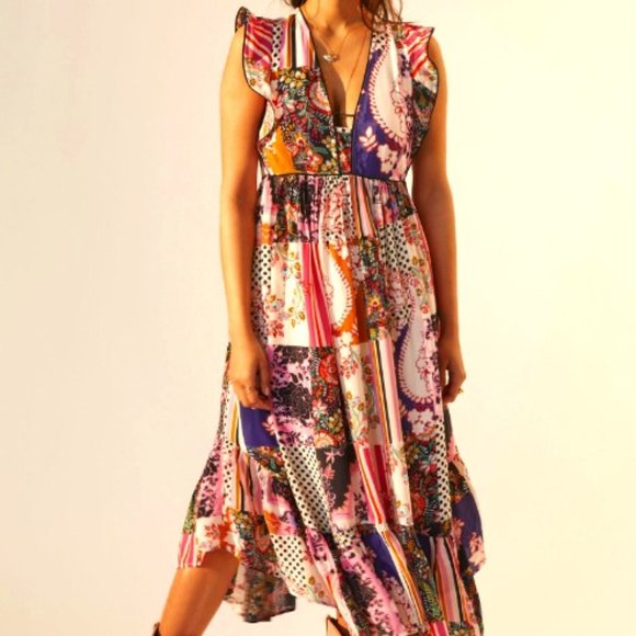 Anthropologie Ruffled Patchwork Midi Dress - Picture 5 of 13
